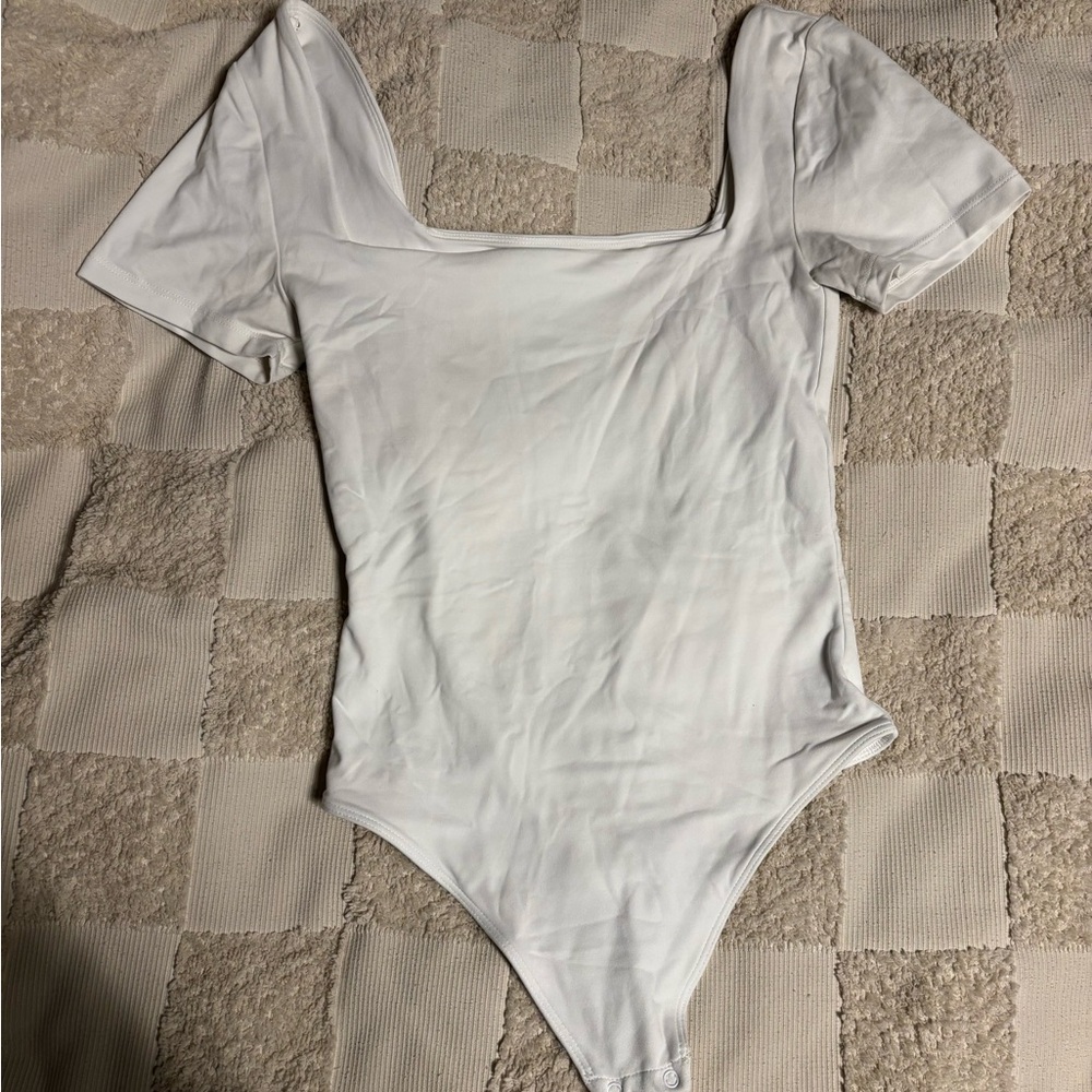 Babaton White Square Neck Bodysuit